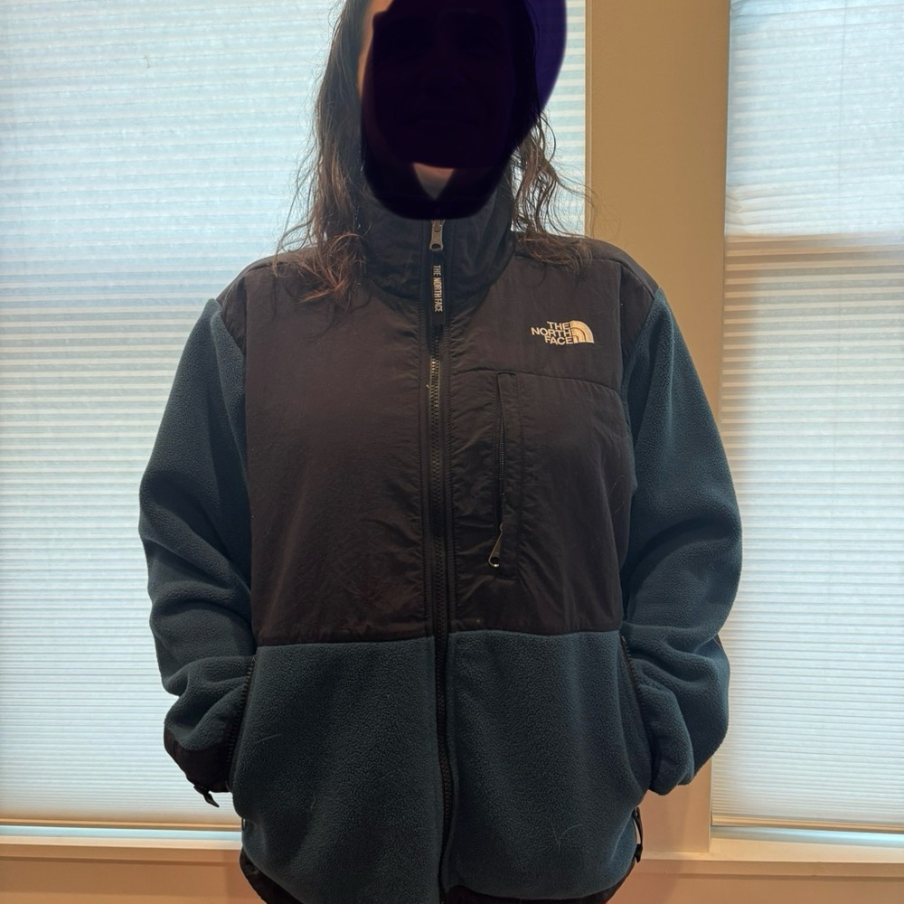 The North Face Black and Teal Fleece Jacket
